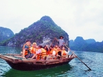 Experiencing a bamboo boat on Ha Long Bay